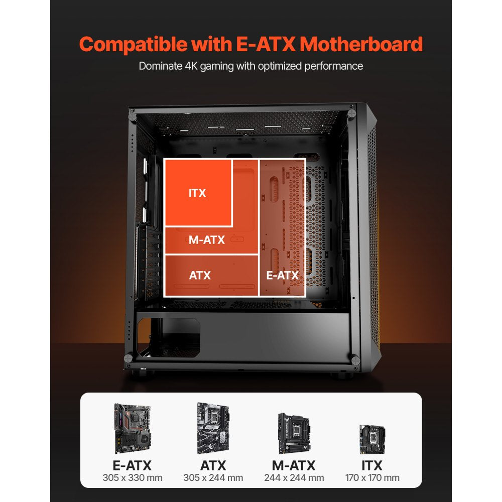 VEVOR PC Case Full-Tower Gaming Computer Case 3 PWM Fans for E-ATX Motherboard