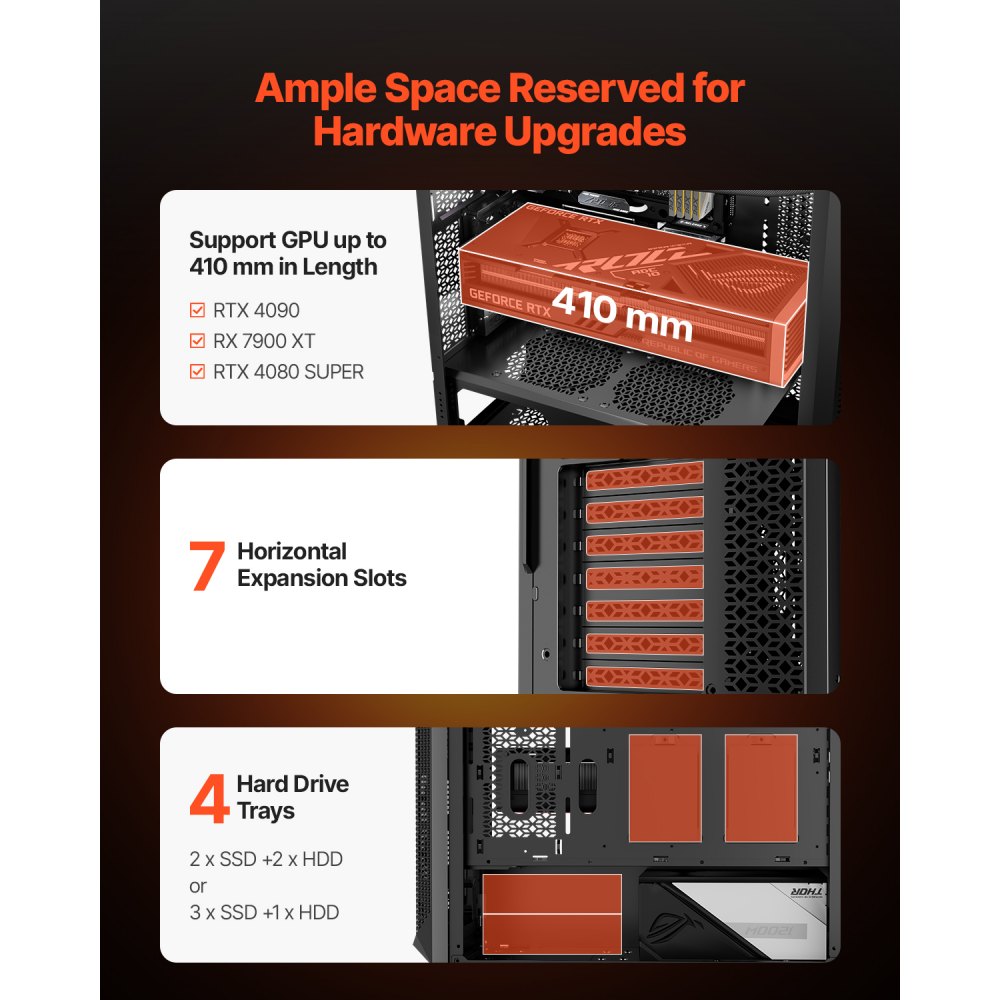 VEVOR PC Case Full-Tower Gaming Computer Case 3 PWM Fans for E-ATX Motherboard