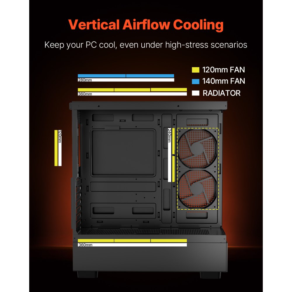 VEVOR Mid-Tower ATX PC Gaming Case Computer Case with 6 x 120 mm PWM ARGB Fans