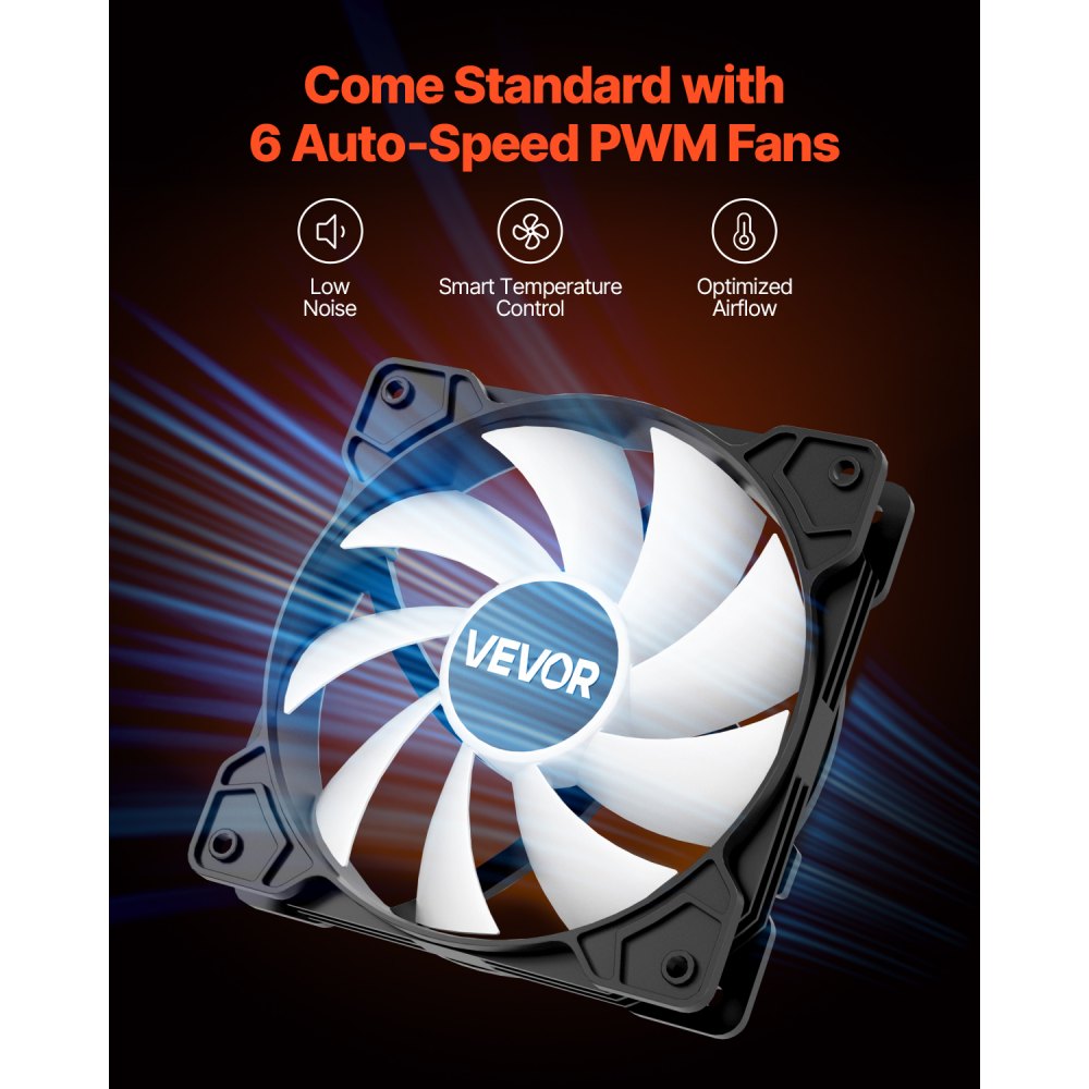 VEVOR Mid-Tower ATX PC Gaming Case Computer Case with 6 x 120 mm PWM ARGB Fans