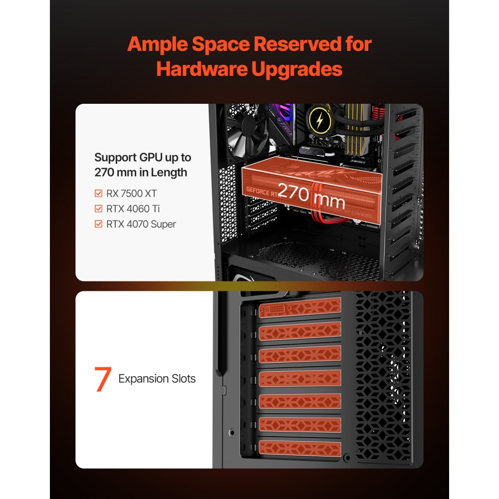 VEVOR PC Gaming Case Mid-Tower Computer Case 4 x 120 mm Fans for ATX/M-ATX/ITX