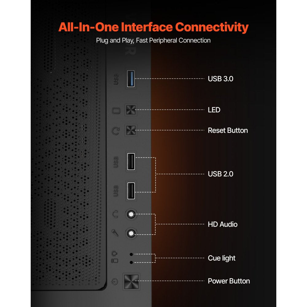 VEVOR PC Gaming Case Mid-Tower Computer Case 4 x 120 mm Fans for ATX/M-ATX/ITX