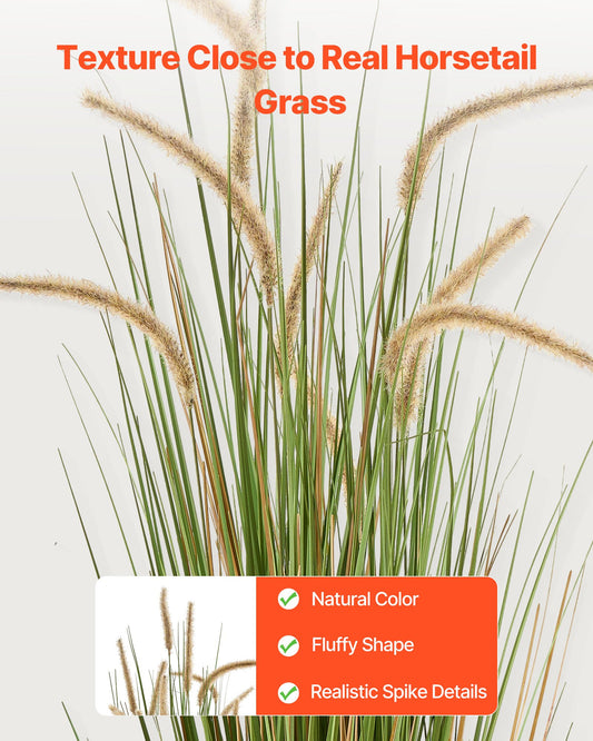 Artificial Grass Plant, 2 Pack 1194mm Horsetail Reed Grass in Pot, Premium PVC Faux Fake Greenery Shrubs Plant for Indoor Outdoor House Home Garden Office Room Décor, Housewarming, Green