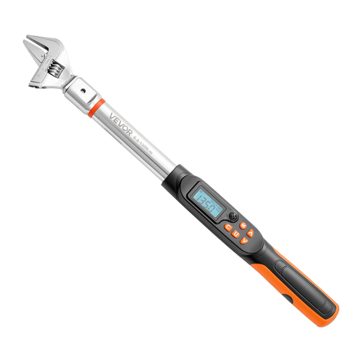 Torque Wrench 0-38 mm Adjustable Jaw Opening Digital Torque Wrench, Open-End Jaw, 4 Display Units, ±2% Accuracy, LCD Screen, with Buzzer and LED Indicator, for Pipe and Automotive Repair