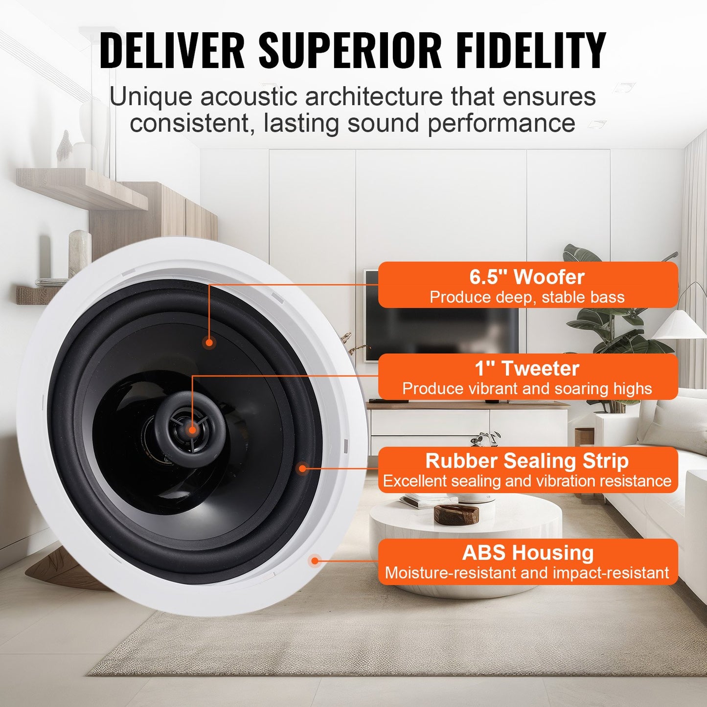 VEVOR 4 PCs 165.1 mm Bluetooth in Ceiling Speakers, 150W, Flush Mount Ceiling &