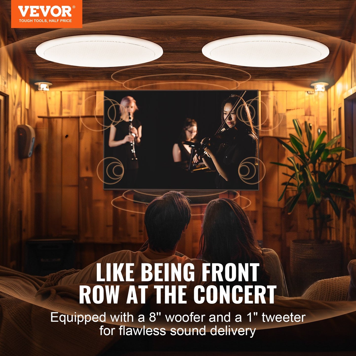 VEVOR 2 PCs 203.2 mm in Ceiling Speakers, 50-Watts, Flush Mount Ceiling & in-Wall