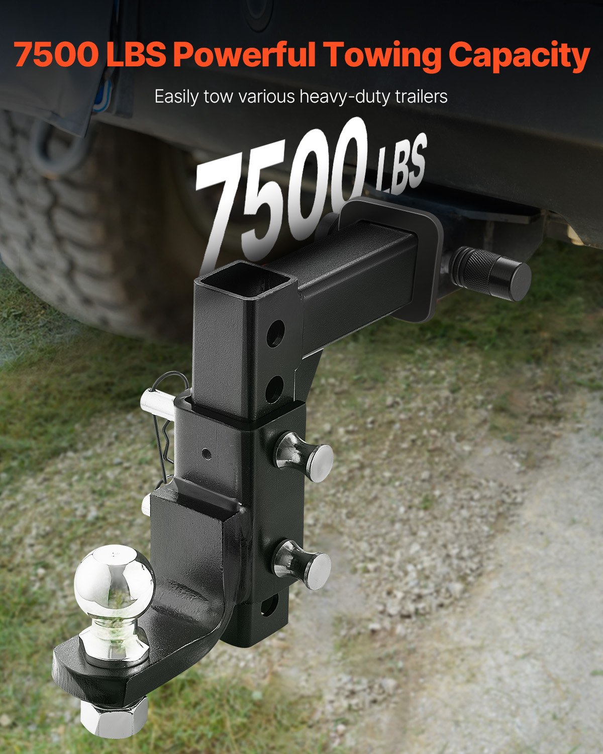 VEVOR Adjustable Trailer Hitch 50mm Receiver 23.9cm Drop Ball Mount Hitch 3400kg