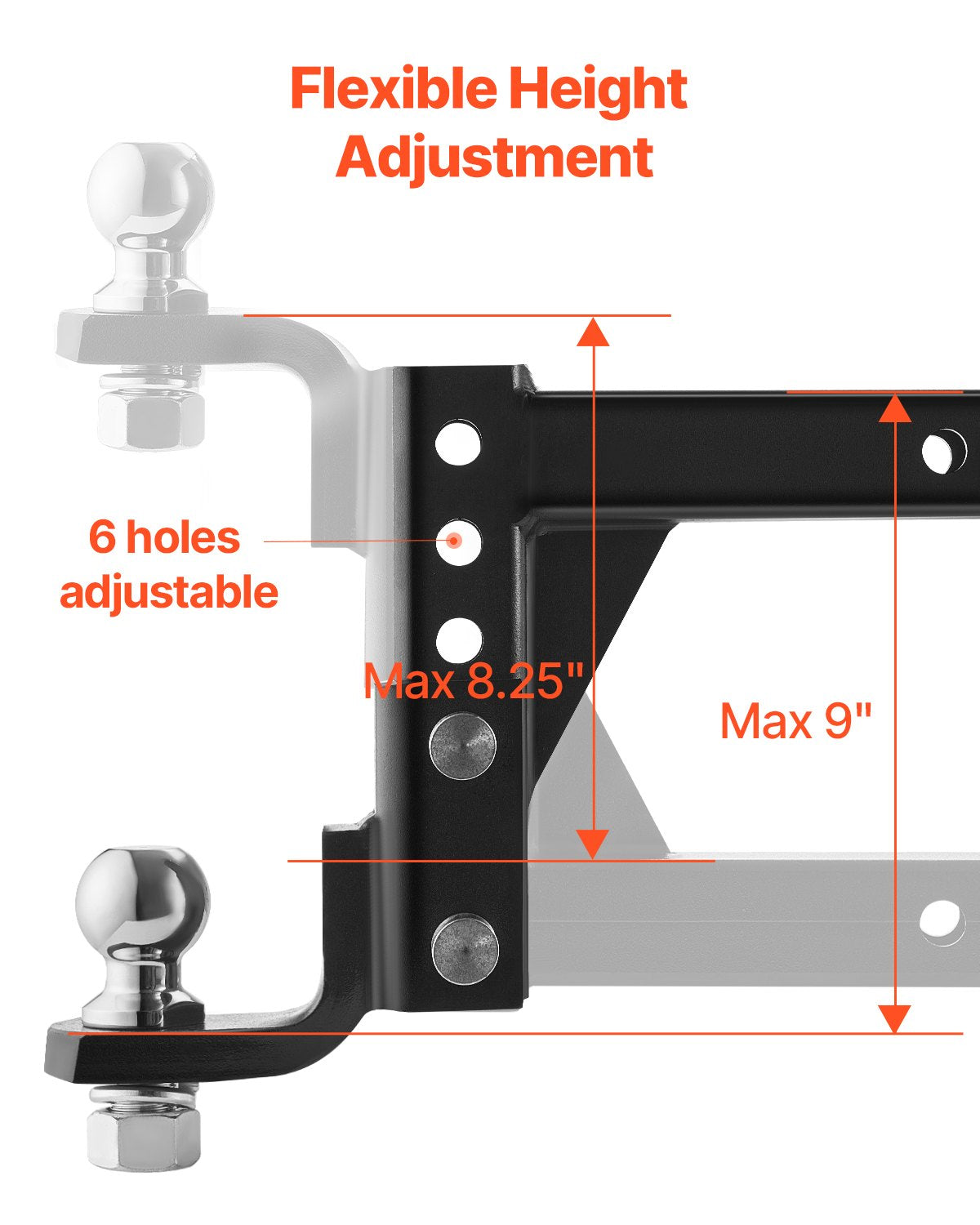 VEVOR Adjustable Trailer Hitch 50mm Receiver 23.9cm Drop Ball Mount Hitch 3400kg