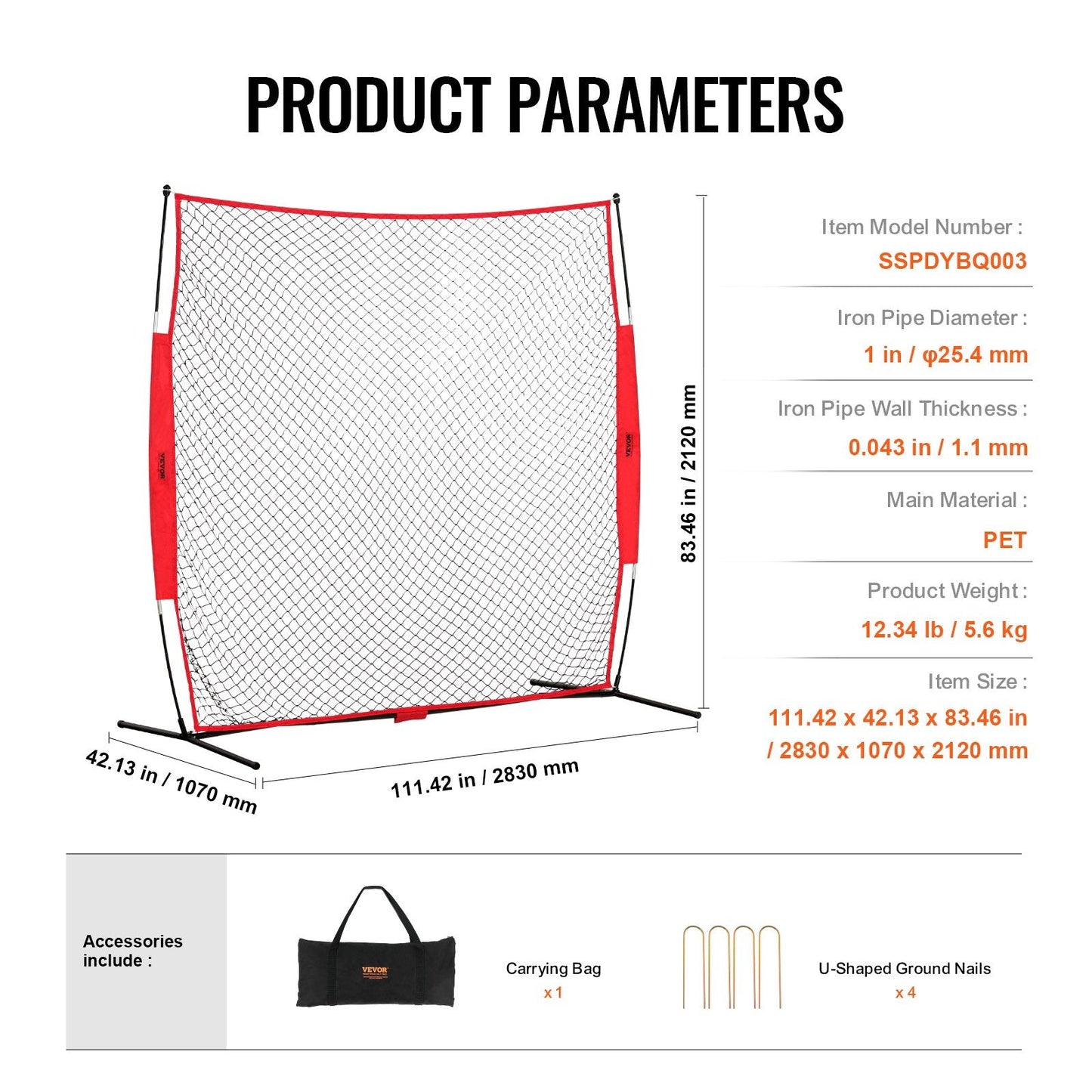 Portable 2.1m x 2.1m Sports Barrier Net with Carry Bag for Training Sessions