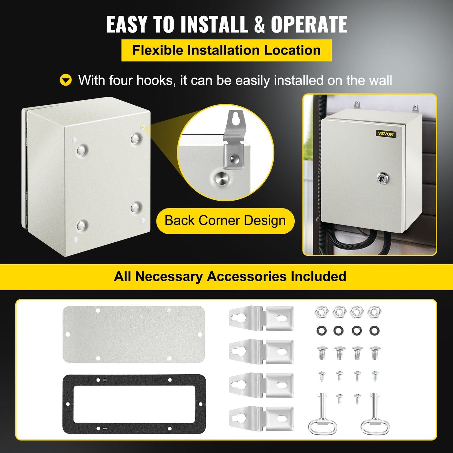 Steel Electrical Enclosure Box, IP66 Rated, 25x20x15 cm, Lockable & Waterproof