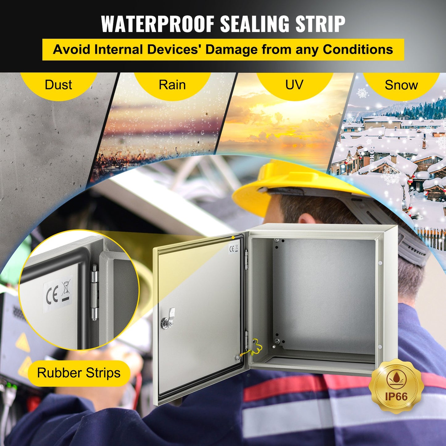 VEVOR NEMA Steel Enclosure, 16 x 16 x 8\'\' NEMA 4X Steel Electrical Box, IP66 Waterproof