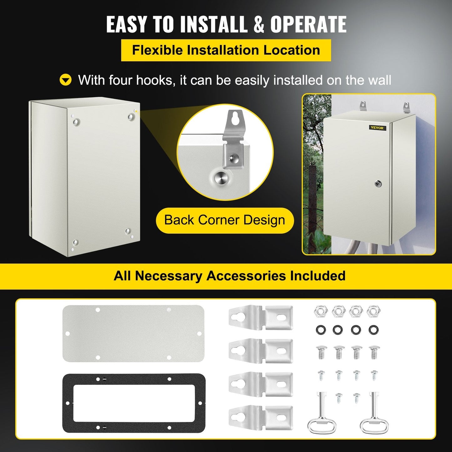 Steel Electrical Enclosure, 0.5 x 0.3 x 0.25m, IP66 Waterproof, Lockable Box