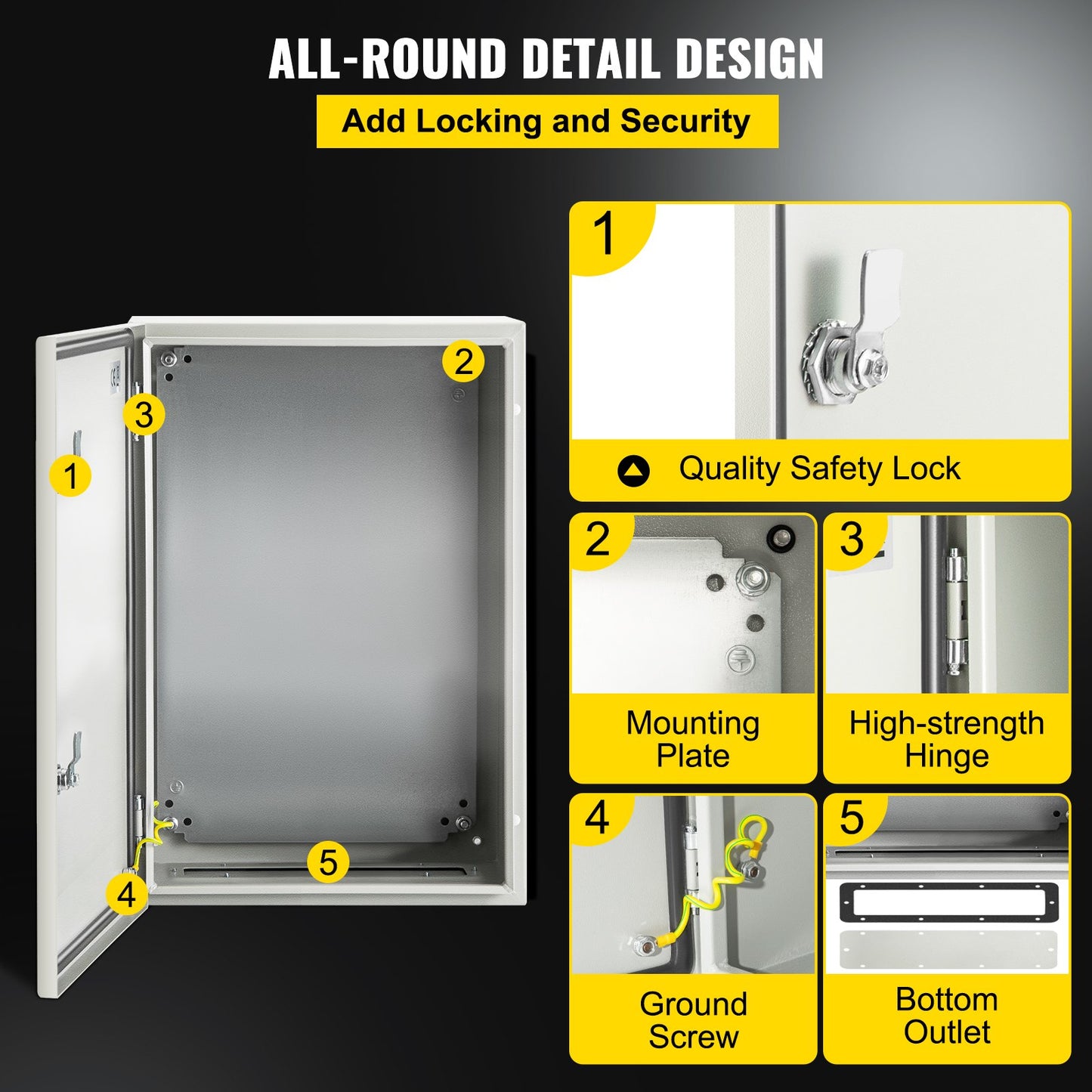 VEVOR Steel Electrical Box Electrical Enclosure Box 24x16x10'' Carbon Steel IP65