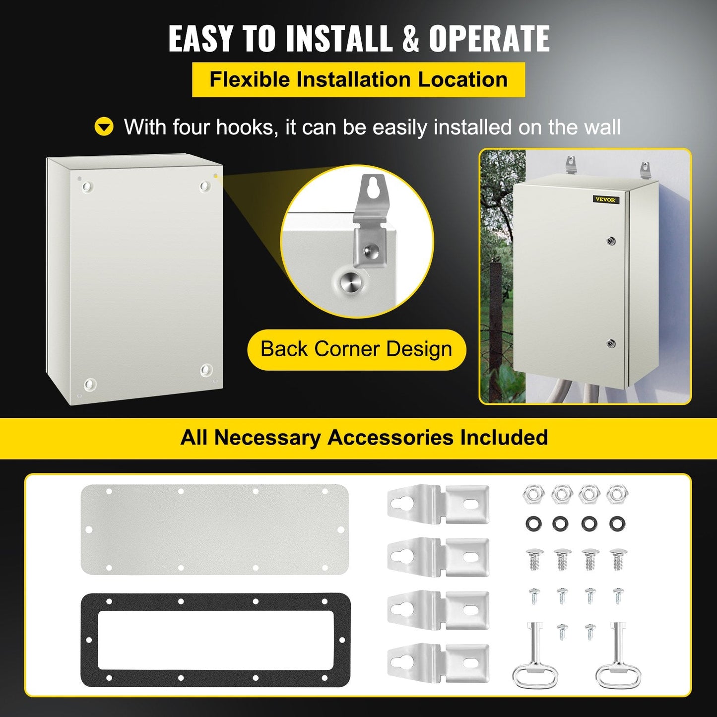Steel Electrical Enclosure Box, IP66, 60x40x25 cm, Lockable & Waterproof