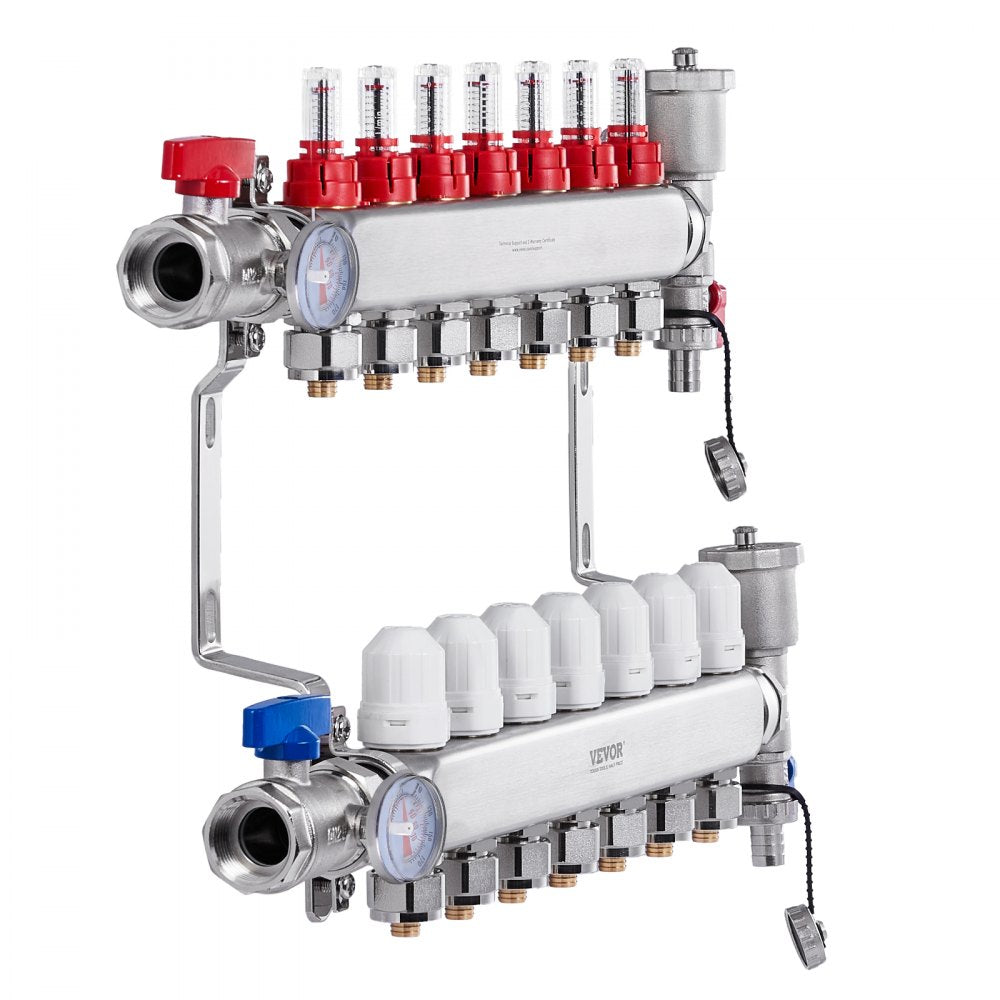 7-Branch Radiant Heat Manifold 1/2" PEX Tubing Floor Heating Manifold Set