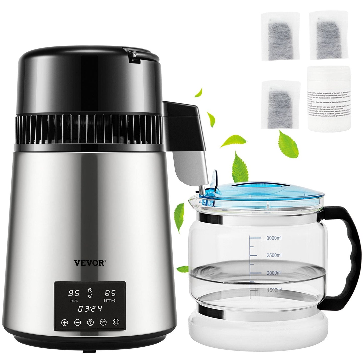 4L Water Distiller with Touch Screen & Dual Temp Control, 1 L/H, Silver