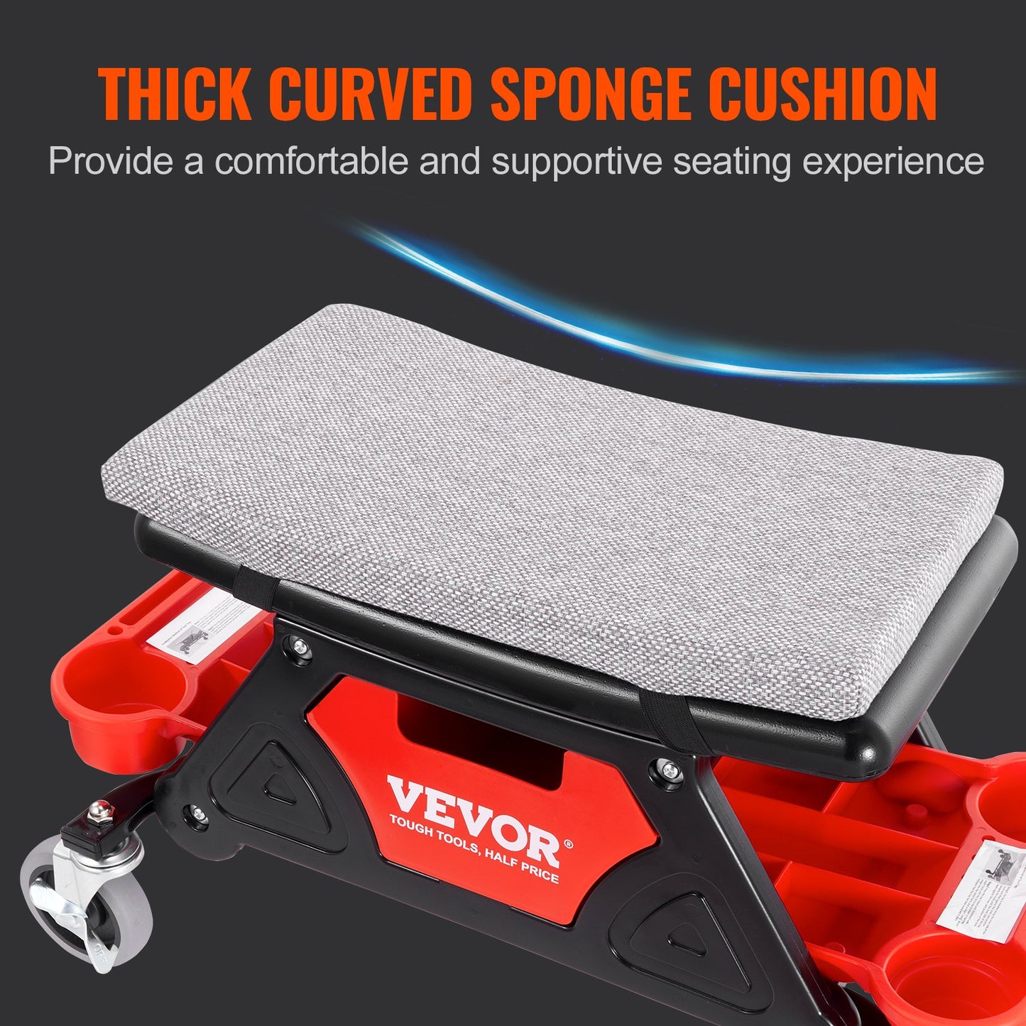 VEVOR Mechanic Stool Creeper Seat 300lb Rolling Shop Stool with Tool Trays