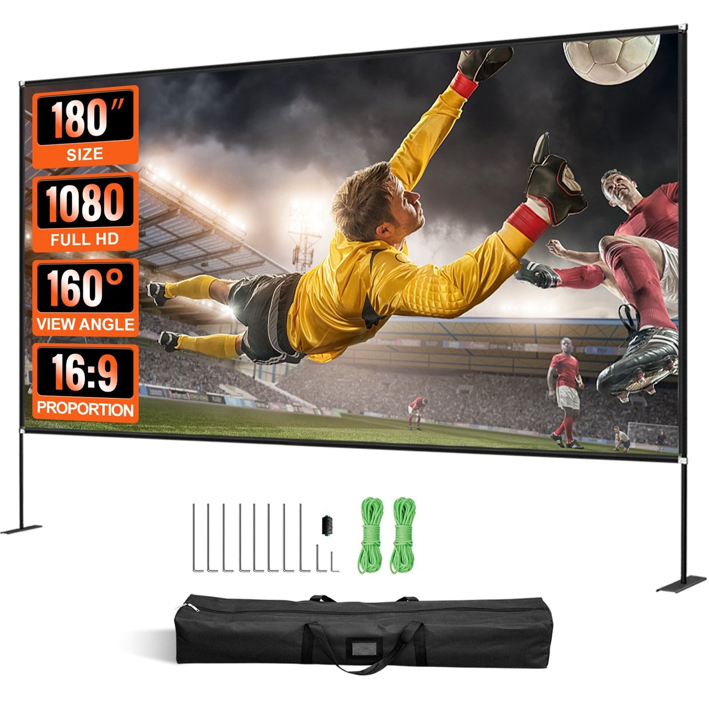 Outdoor Movie Screen with Stand, 4.5m, 16:9 HD, Wide Angle, Easy Setup