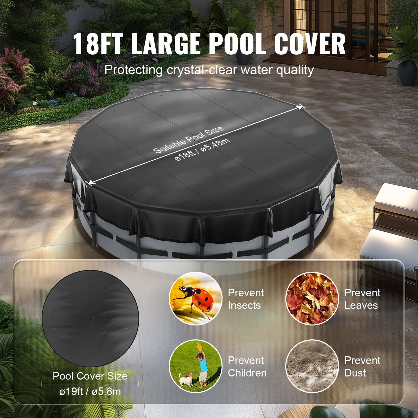 VEVOR 5.49m Round Pool Cover, Solar Covers for Above Ground Pools, Safety Pool Cover