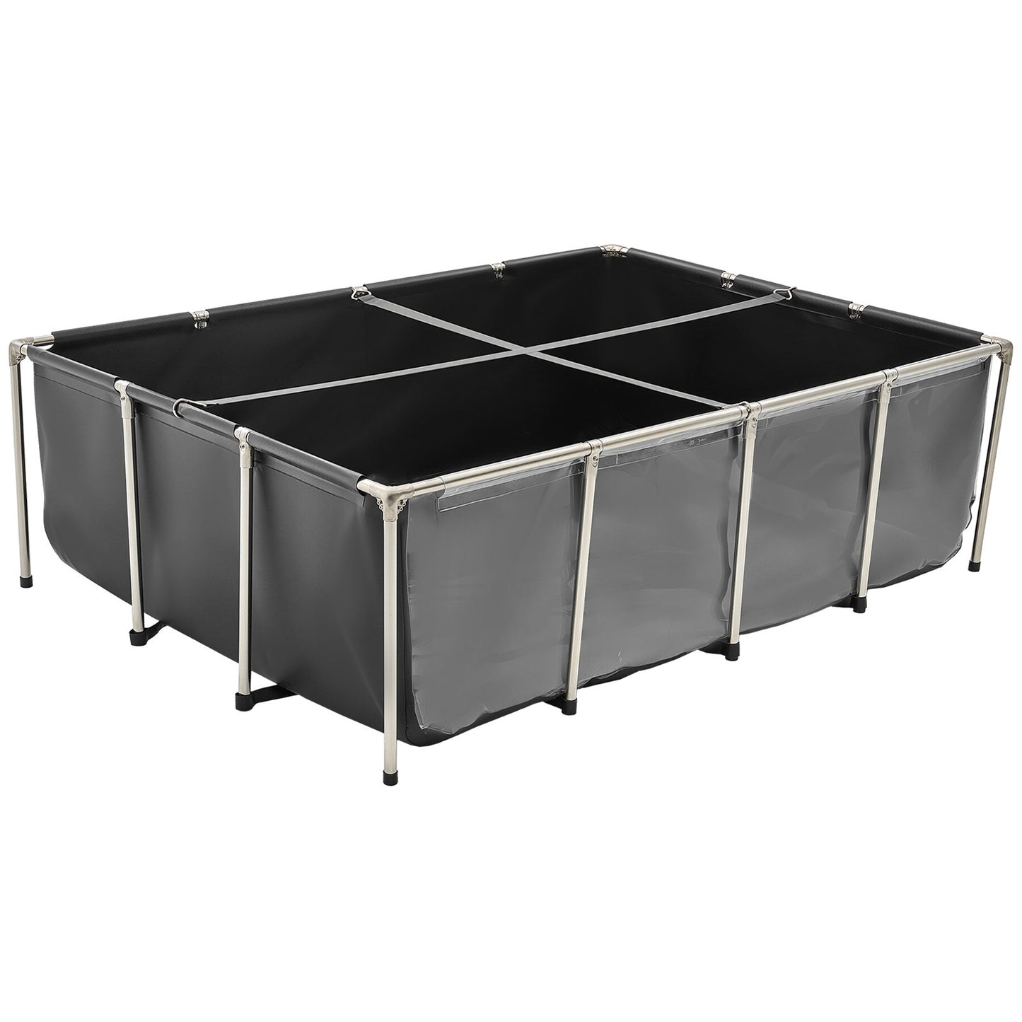 Canvas Fish Pond, 1781.3L Above Ground Fish Pond, PVC Koi Tank with Clear Viewing Panel, Rectangular Goldfish Tank with Stainless Steel Frame & Drain Valve, for Breeding Koi, Irrigation(Black)