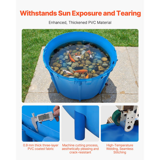 Canvas Fish Pond Above Ground Fish Tank 1700 L Round Koi Pond (Blue)