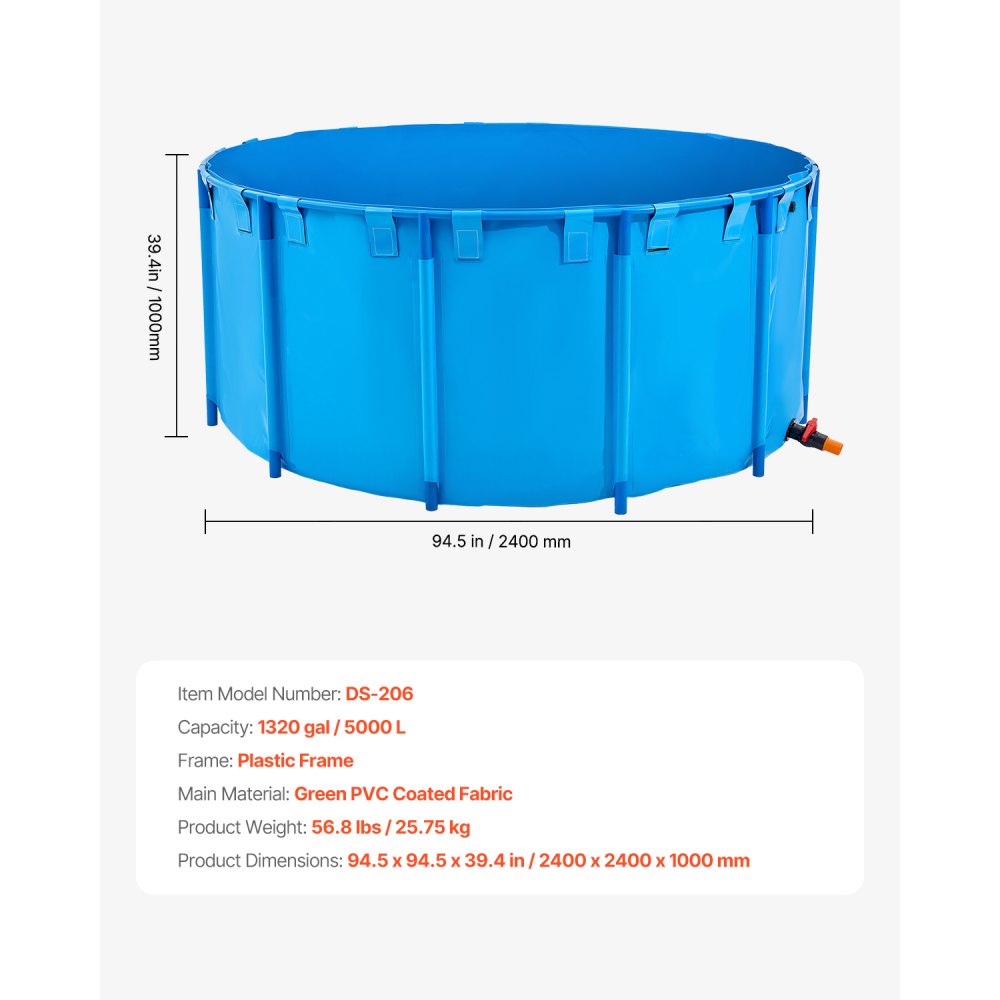 Canvas Fish Pond Above Ground Fish Tank 5000 L Round Koi Pond (Blue)