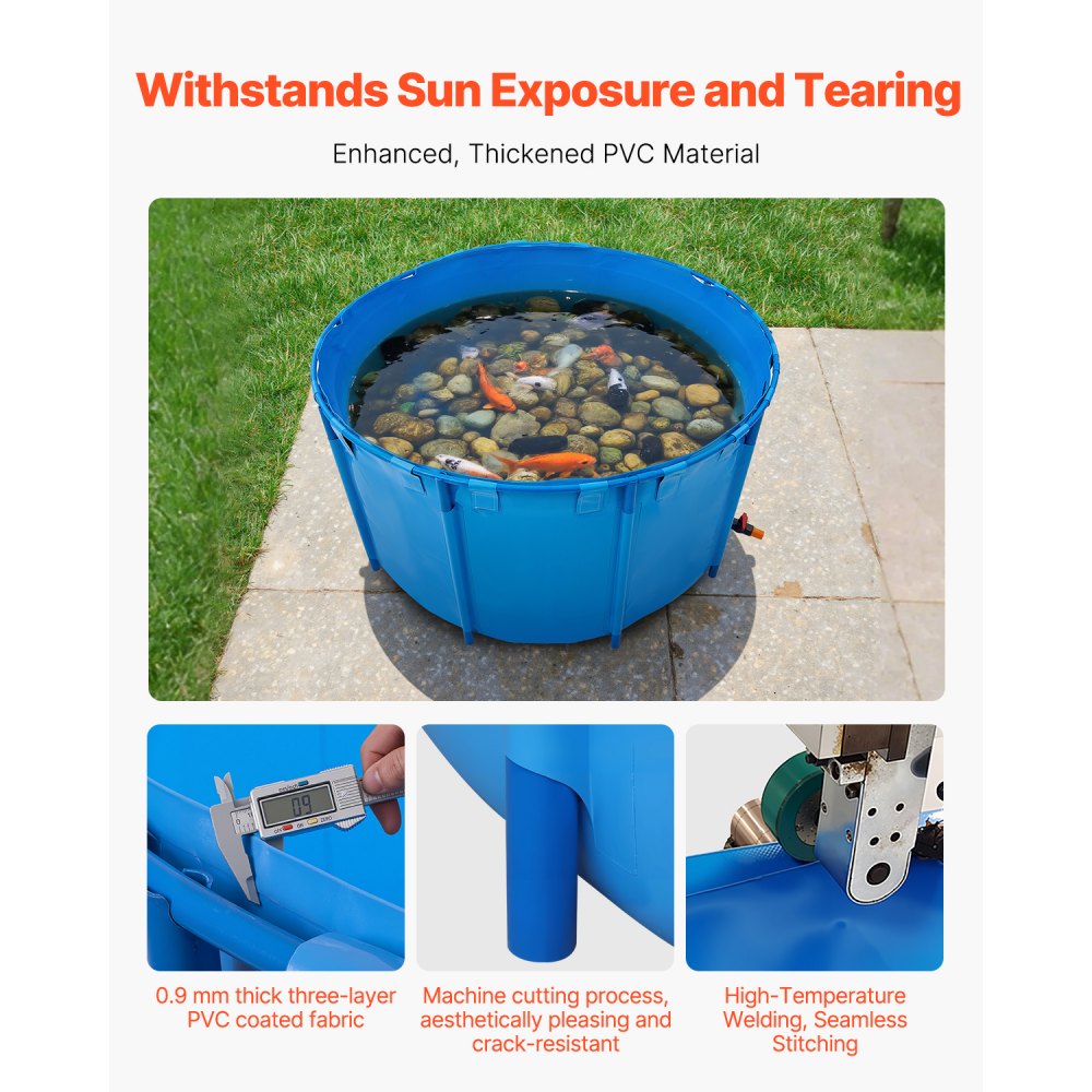 VEVOR Canvas Fish Pond Above Ground Fish Tank 3100.22 L Round Koi Pond (Blue)