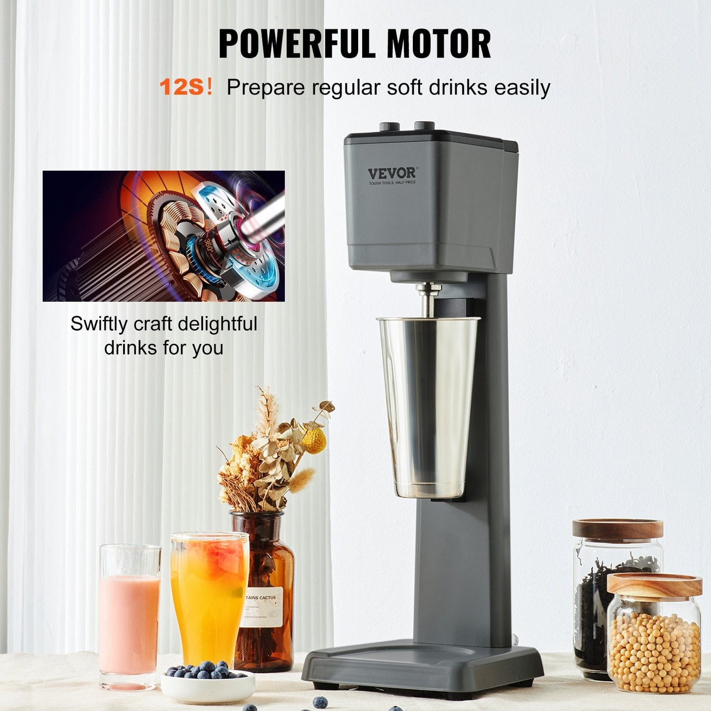 Electric Milkshake Mixer, 250W, Single Head, 820 ml Stainless Steel Cup