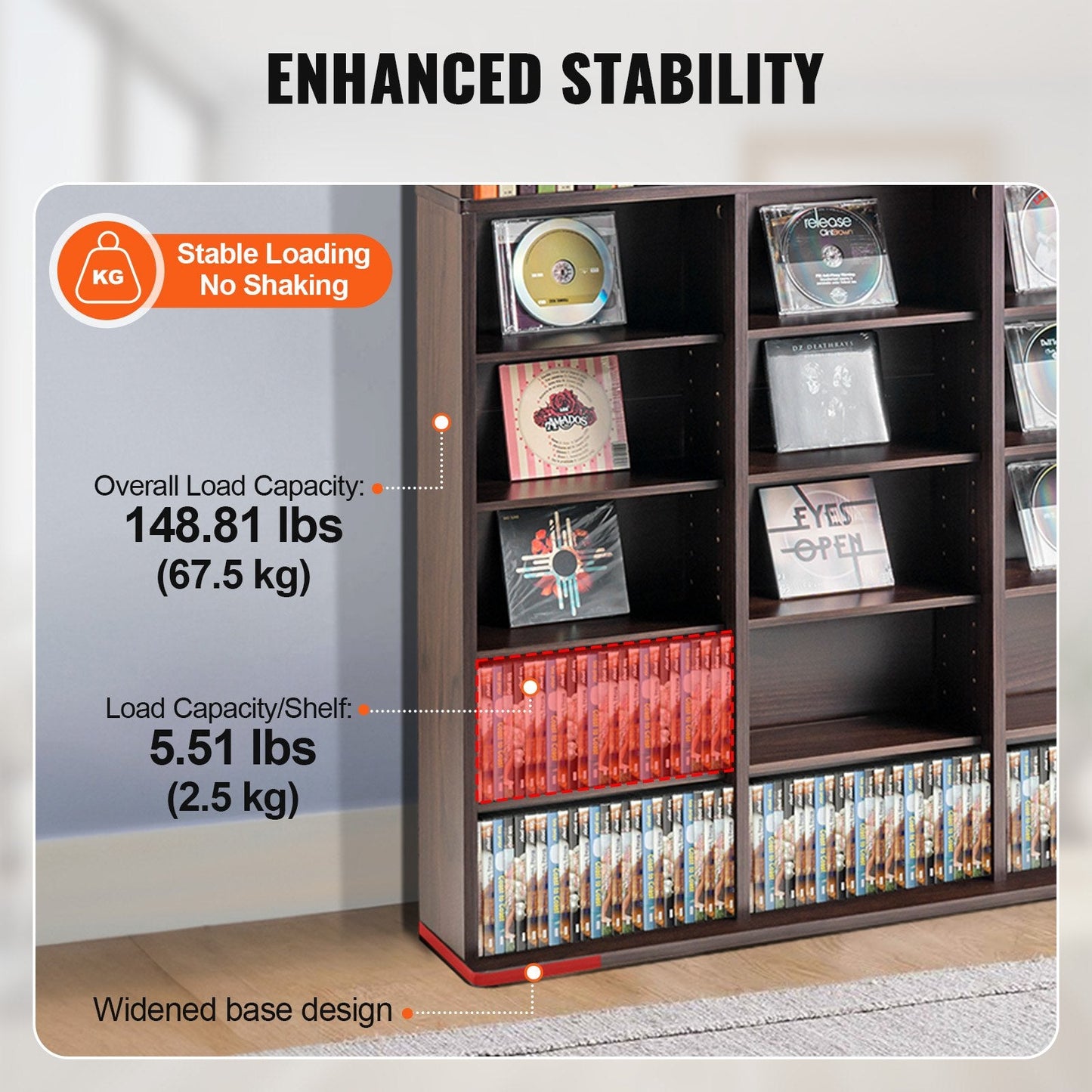Espresso Media Storage Cabinet, 9 Adjustable Layers, Holds 756 CDs, 22 kg