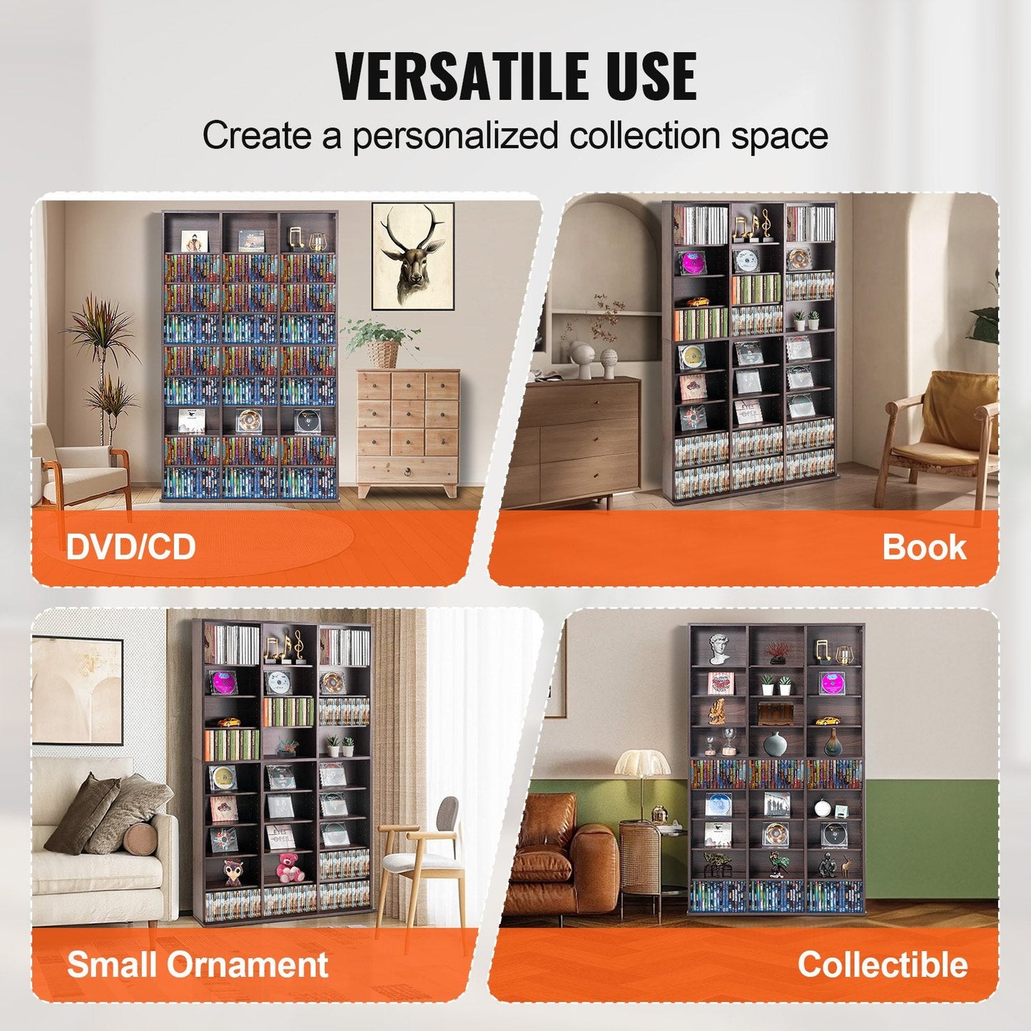 Espresso Media Storage Cabinet, 9 Adjustable Layers, Holds 756 CDs, 22 kg