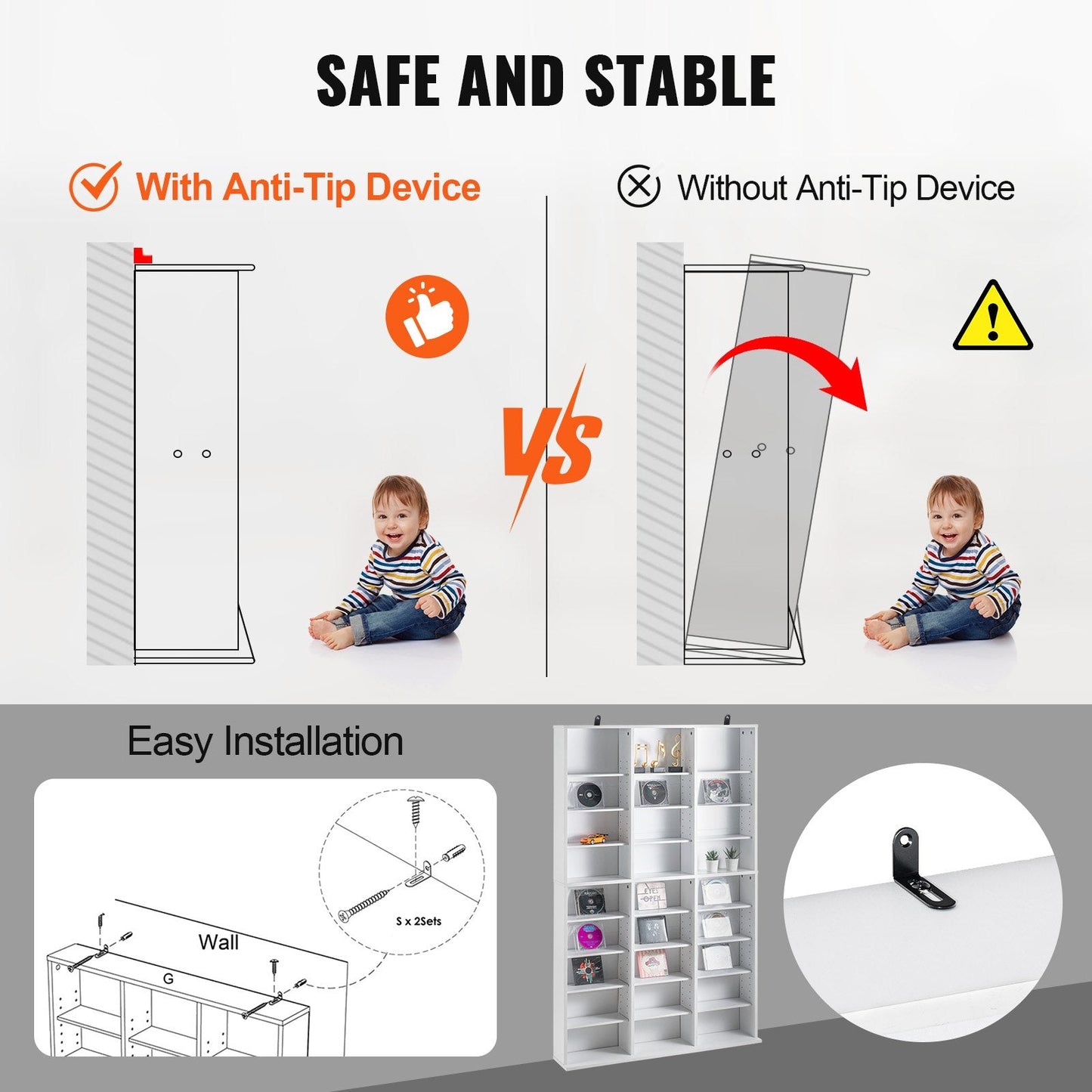 White Media Storage Cabinet with 9 Adjustable Layers, Holds 756 CDs, 22 kg