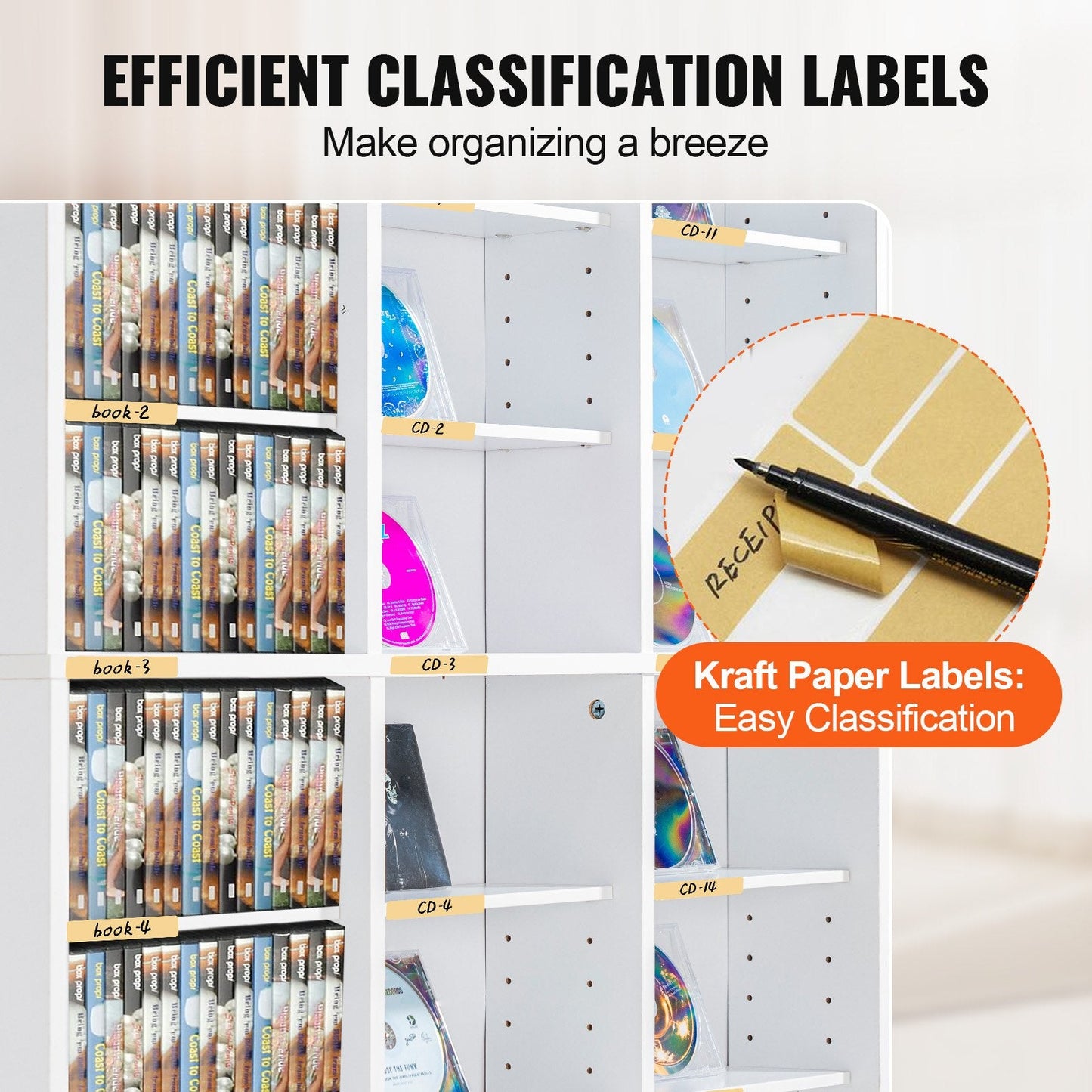 White Media Storage Cabinet with 9 Adjustable Layers, Holds 756 CDs, 22 kg