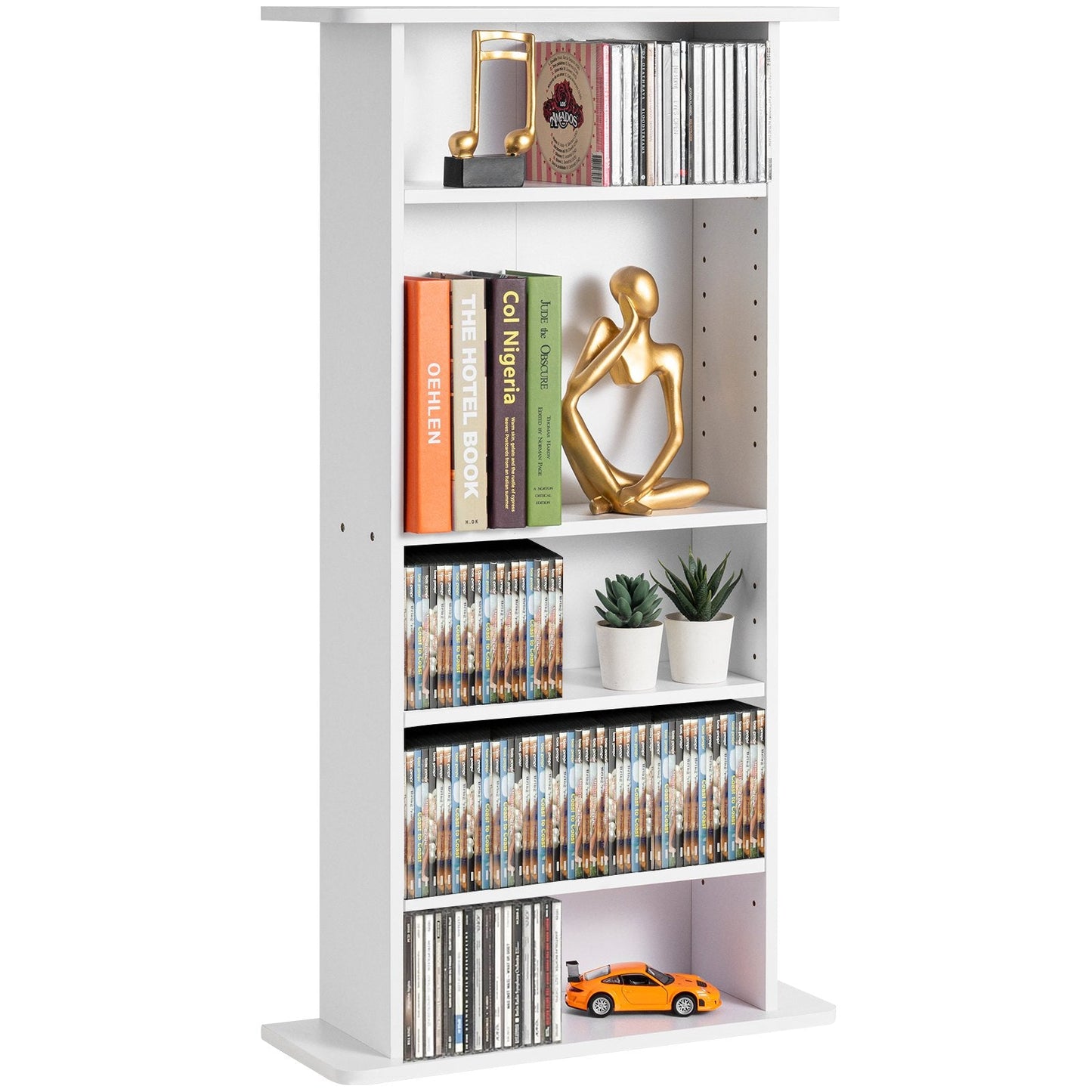 White 5-Tier Adjustable Media Cabinet for 240 CDs with Anti-tip Design, 0.48m