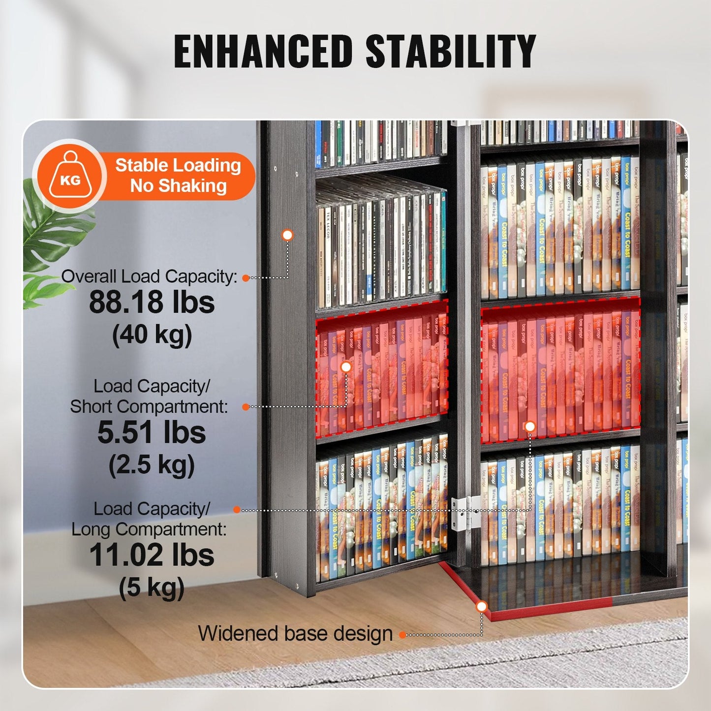 Espresso Media Storage Cabinet with Adjustable Shelves, Holds 576 CDs, 22.5 kg