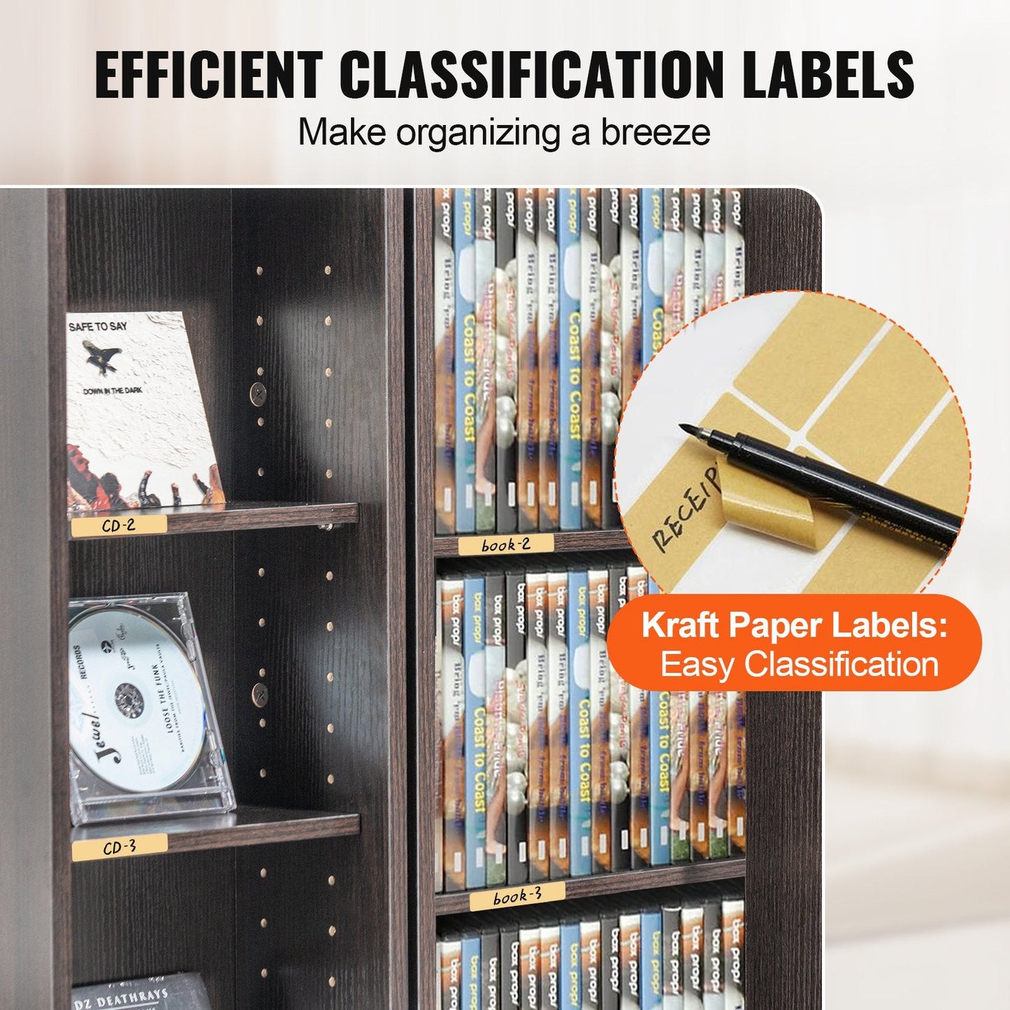 Espresso Media Storage Cabinet with Adjustable Shelves, Holds 576 CDs, 22.5 kg