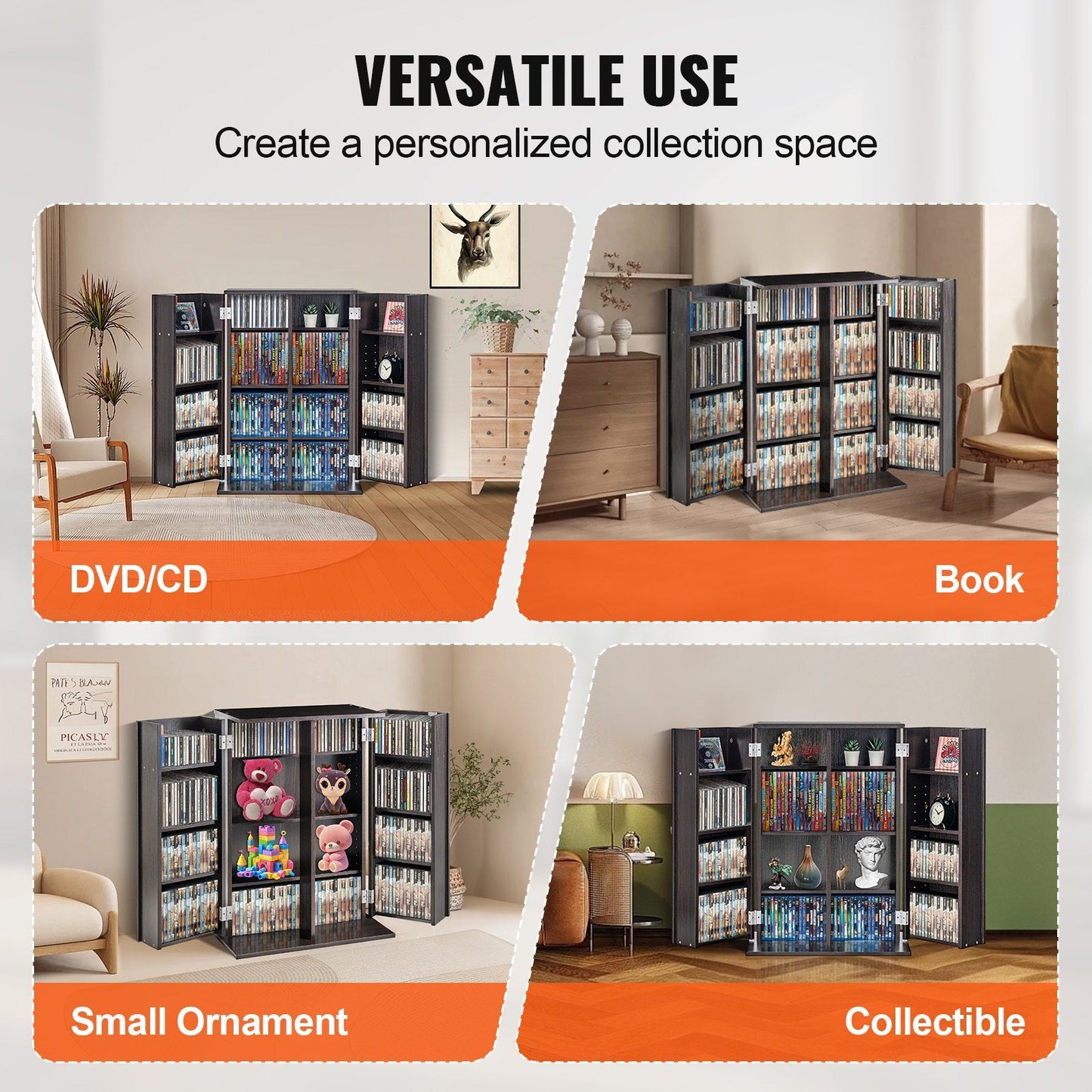 Espresso Media Storage Cabinet with Adjustable Shelves, Holds 576 CDs, 22.5 kg