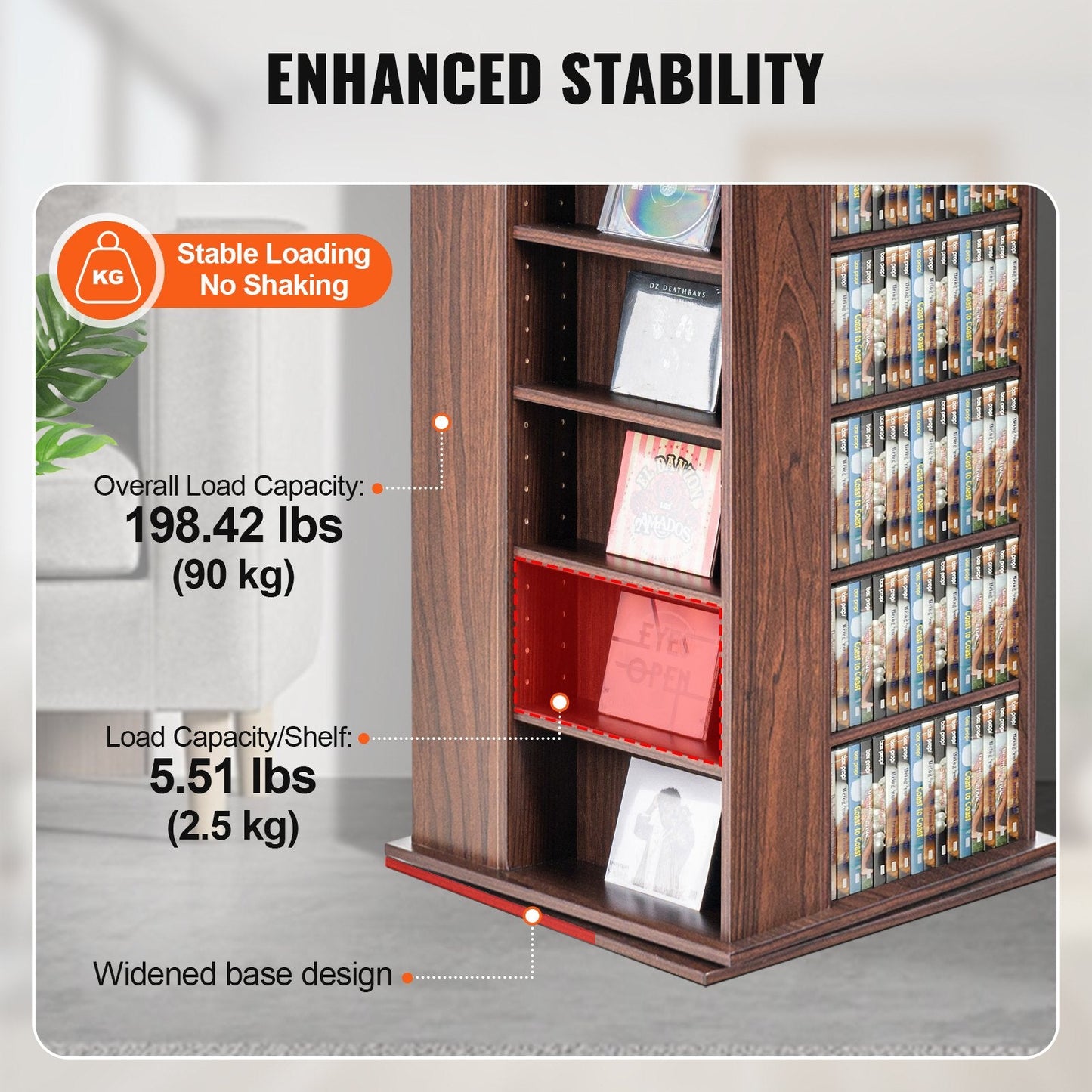 4-Sided Rotating Media Tower, Holds 1040 CDs, Espresso Finish, 1.65 Meters Tall