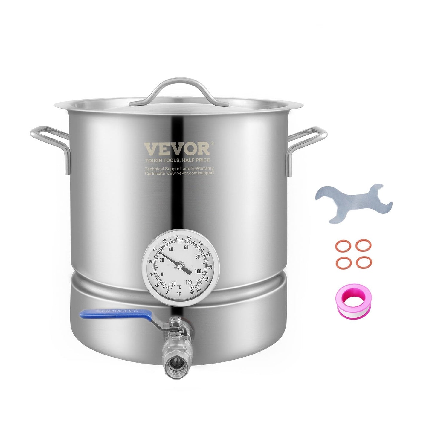 Stainless Steel 5 Gallon Brewing Kettle with Thermometer and Spigot, 3.81 kg