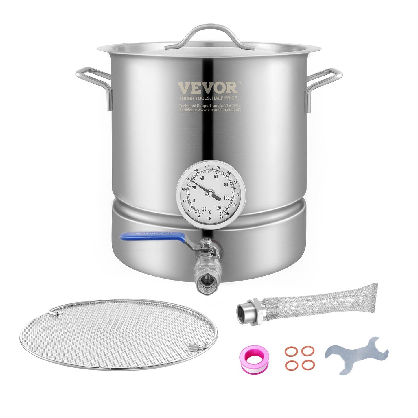 Stainless Steel Brewing Kettle, 19L with Thermometer & Dual Filtration System