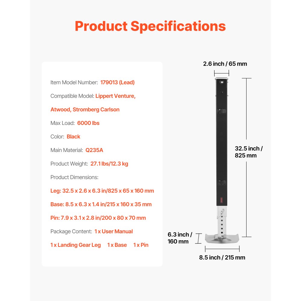 RV Lead Fifth Wheel Landing Gear Leg 179013 for Lippert Venture 825 mm