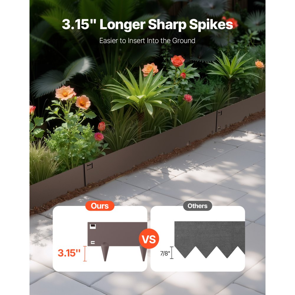 VEVOR Steel Landscape Edging 5 Packs 39 x 5in Rust-Resistant for Yard Brown
