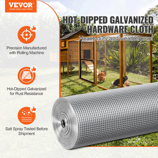 VEVOR Hardware Cloth, 1/4 inch 36in x 100 ft 23 Gauge, Hot Dipped Galvanized Wire