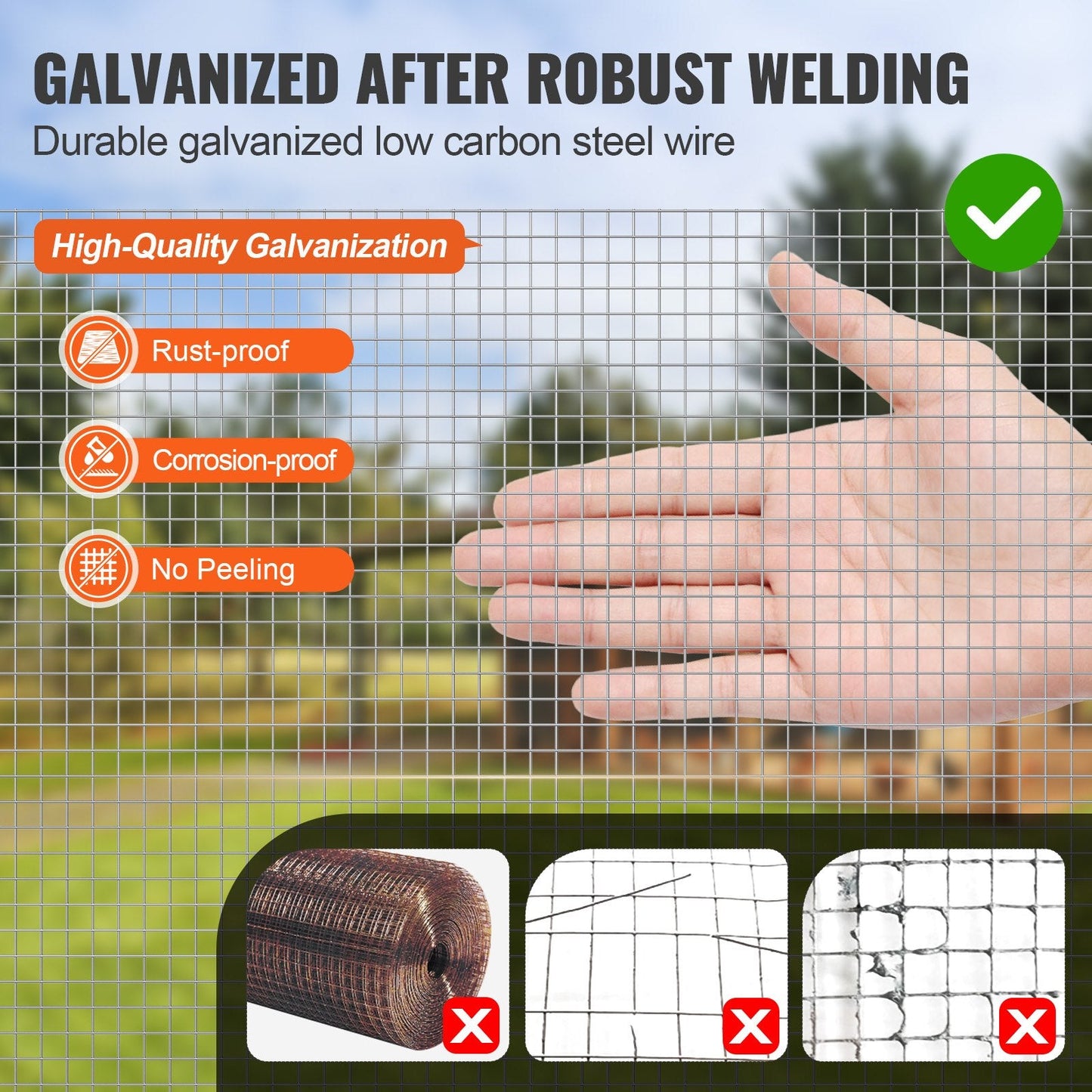 Galvanized Steel Wire Mesh Roll, 6.35mm x 1220mm x 30.48m, 23 Gauge, Silver