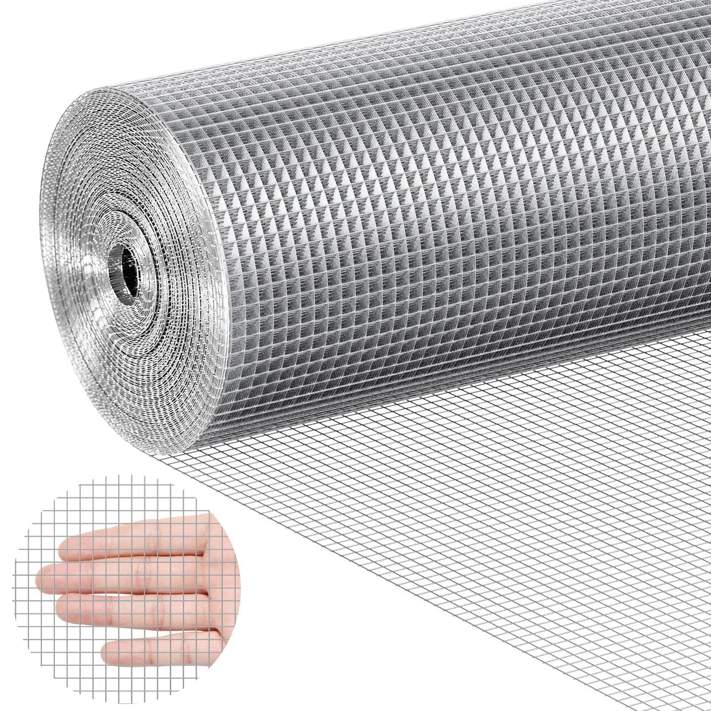 Galvanized Steel Wire Mesh Roll, 6.35mm x 1220mm x 30.48m, 23 Gauge, Silver