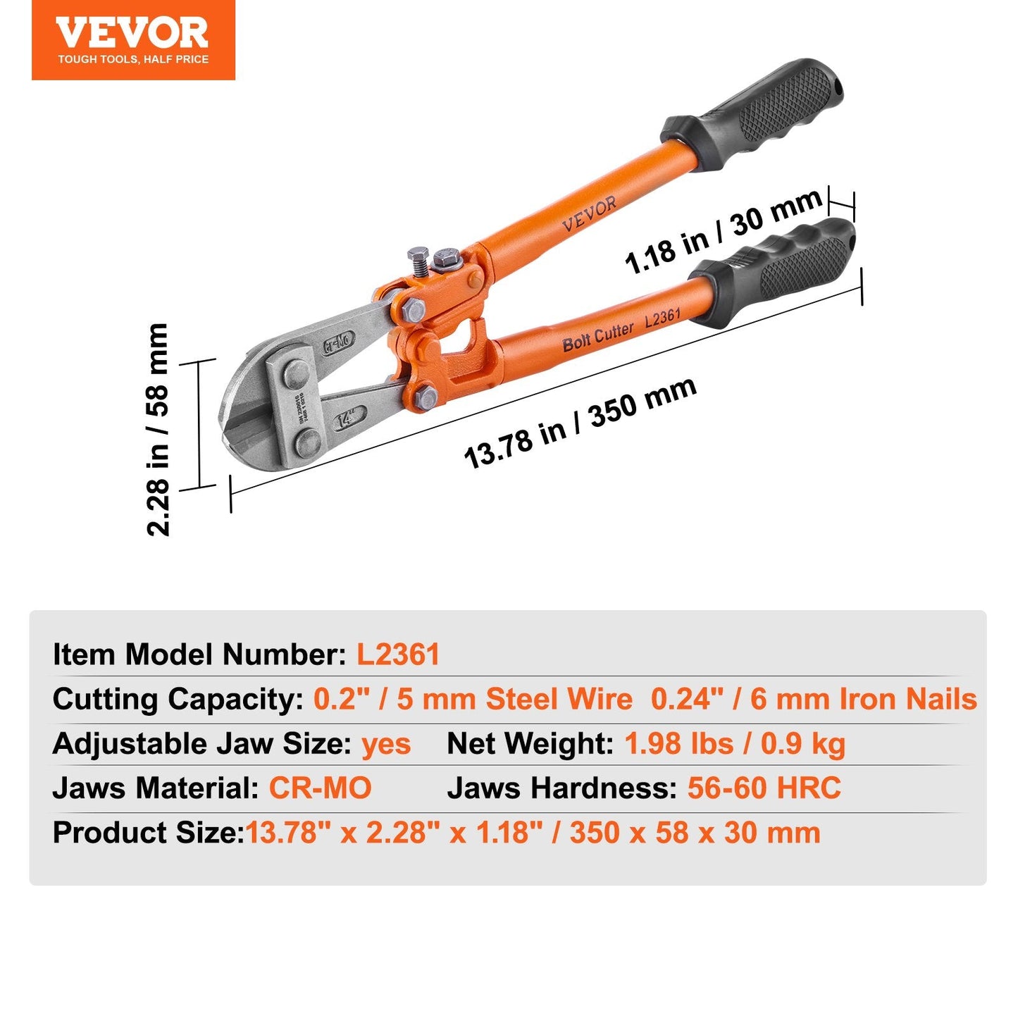 14" Heavy Duty Bolt Cutter with Non-Slip Grip for Steel & Iron Cutting