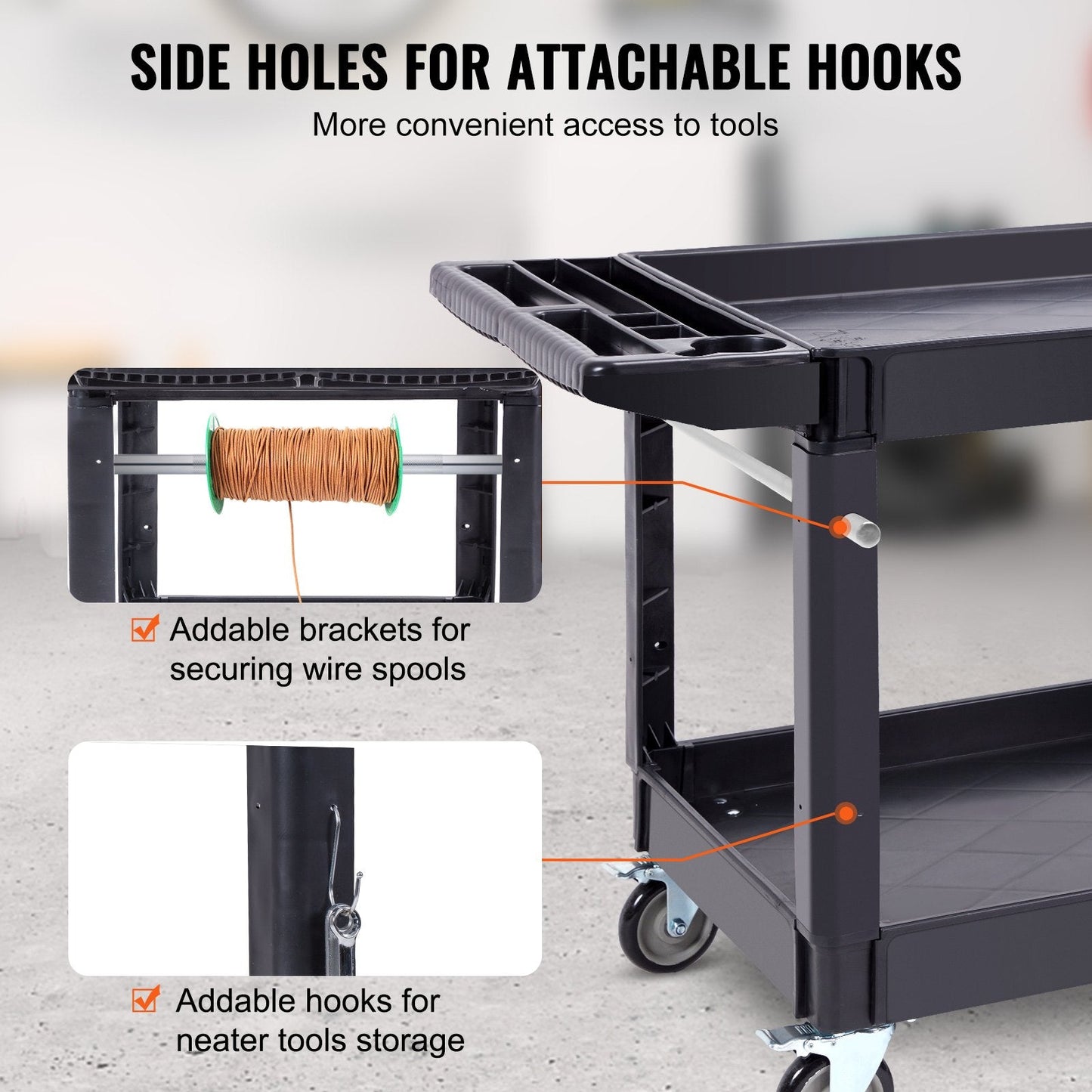 Heavy Duty Rolling Utility Cart with 2 Shelves, 250 kg Capacity, Ergonomic Handle