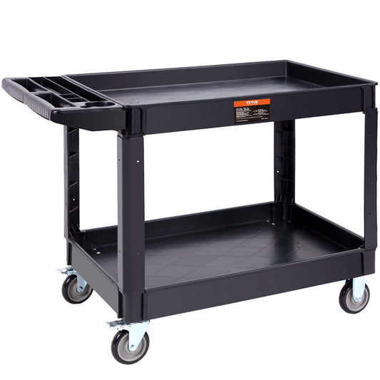 VEVOR Utility Service Cart, 2 Shelf 550LBS Heavy Duty Plastic Rolling Utility Cart