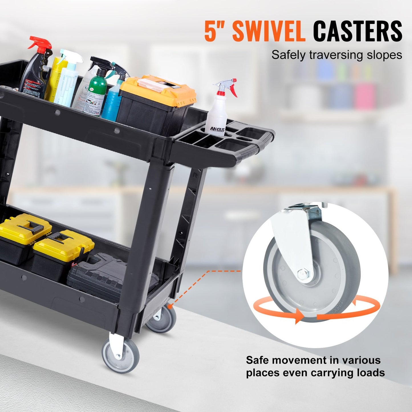 Heavy Duty 250 kg Rolling Utility Cart with 2 Shelves & Swivel Wheels