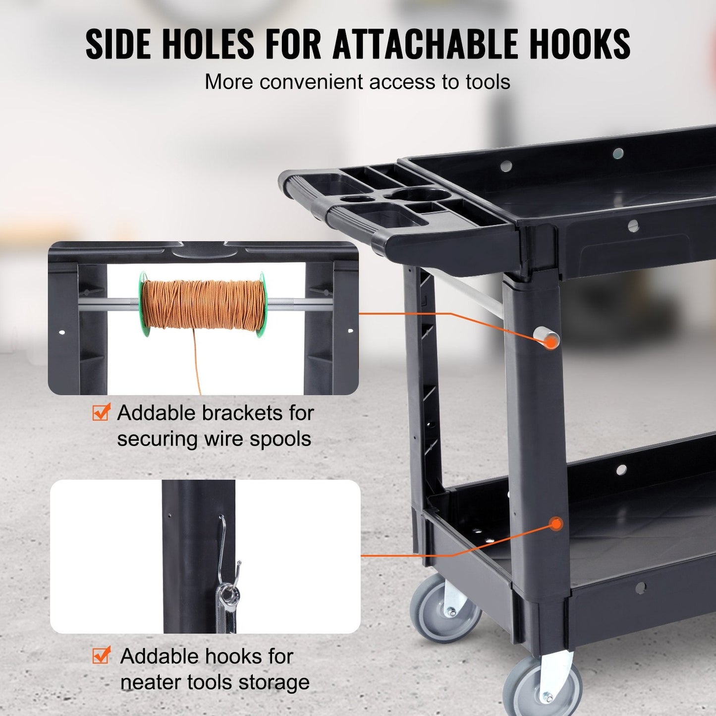 Heavy Duty 250 kg Rolling Utility Cart with 2 Shelves & Swivel Wheels