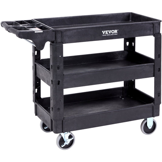 VEVOR Utility Service Cart, 3 Shelf 550LBS Heavy Duty Plastic Rolling Utility Cart